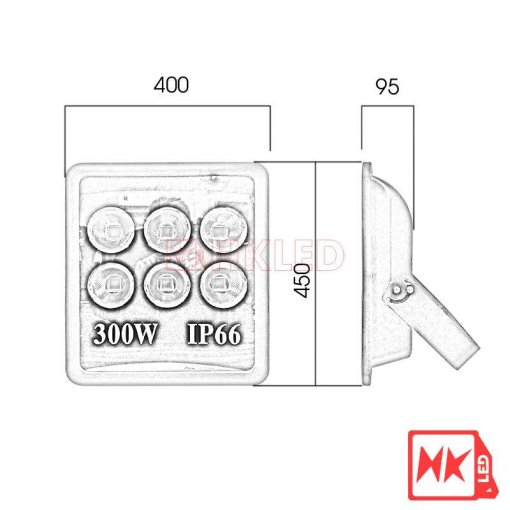 Đèn pha LED vuông 300W IP66 - Thương hiệu HKLED